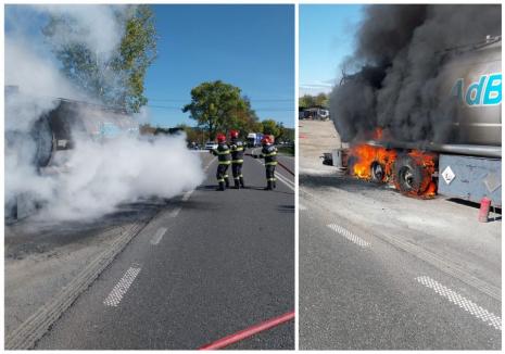 Incendiu la o cisternă cu lichid AdBlue, pe DN1, în Bihor (FOTO)