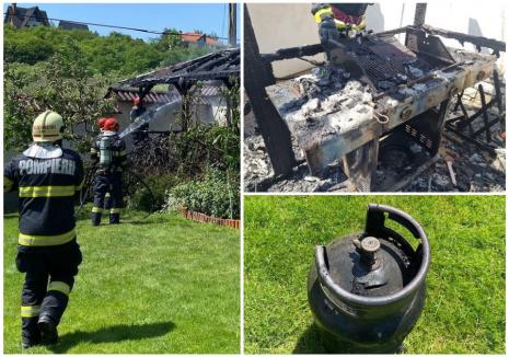 Grătar cu... incendiu, în Oradea: o butelie a explodat, o filigorie a ars, iar focul risca să acapareze și casa (FOTO)