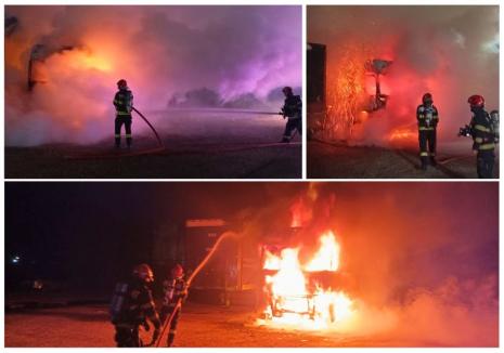 Incendiu violent la un TIR încărcat cu brichete de rumeguș, pe Șoseaua Borșului din Oradea (FOTO/VIDEO)