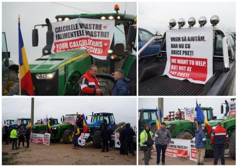 Zeci de fermieri din Bihor au protestat împotriva discriminării față de agricultorii ucraineni, dar și față de cei din Vestul Europei și comercianți (FOTO/VIDEO)