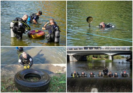 Scafandrii au intrat în Crișul Repede, în Oradea, ca să scoată gunoaiele aruncate în râu. Ce au găsit pe fundul apei (FOTO/VIDEO)