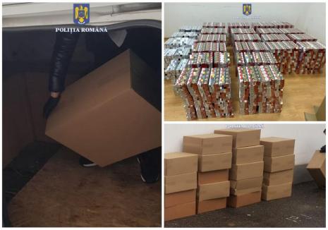 Captură uriaşă a Poliţiei Bihor: Peste 12.000 de pachete de ţigări descoperite în maşina unei firme de curierat. Șoferul a fost reţinut (FOTO)