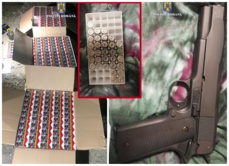 Arme neletale şi ţigări de contrabandă, descoperite în Salonta. Un bărbat a fost reţinut pentru 24 de ore (FOTO)