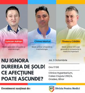 Nu ignora durerea de șold! Ce afecțiune gravă poate ascunde – Eveniment la Clinica Hyperbarium