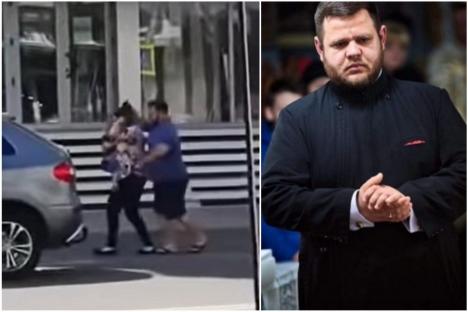 Un preot, filmat în timp ce își împingea și trăgea de păr soția, care ținea un copil în brațe, în centrul Bacăului (VIDEO)