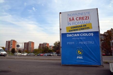Încălcând regulamentul de publicitate al Primăriei, PNL Bihor şi-a pus prisme electorale în tot oraşul (FOTO)