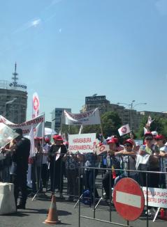 Protest masiv al membrilor Sanitas după ciuntirea veniturilor. Din Bihor participă o delegaţie de 70 de sindicalişti (FOTO)
