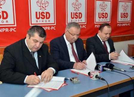 Uniune Social-Democrată şi în Bihor: Şefii PSD, PC şi UNPR au semnat protocolul alianţei judeţene