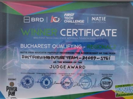 Elevi din Ștei, premiați la competiția de robotică First Tech Challenge România