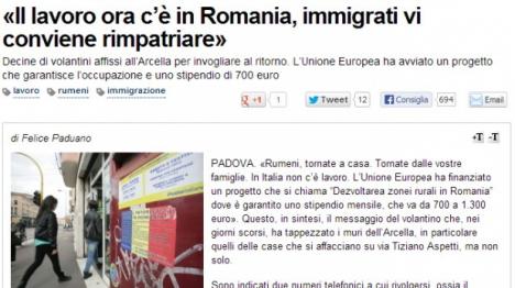 Afişe anti-români în Italia: "Întorceţi-vă acasă!" 