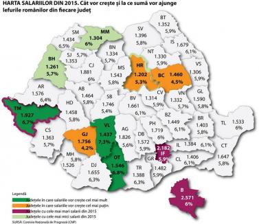 Harta salariilor în 2015: Bihorul rămâne unul din judeţele cu cele mai mici lefuri