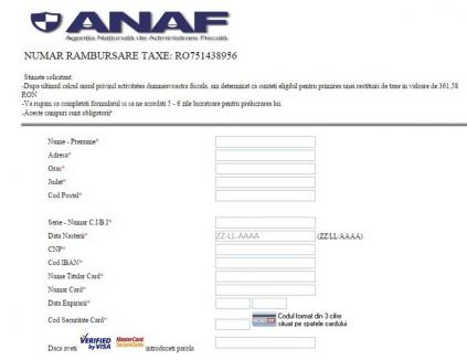 Nu completaţi! Un site fals al ANAF le cere contribuabililor date personale sub pretextul restituirii unei taxe