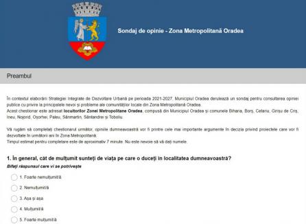 Sunteți mulţumit? Primăria a lansat un chestionar despre nevoile locuitorilor din Zona Metropolitană Oradea