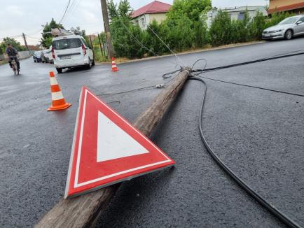 Incident în Sântandrei: Șoferul unei cife de beton a agățat mai multe cabluri și a pus la pământ 9 stâlpi (FOTO/VIDEO)