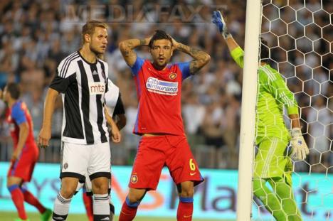 A ieşit din Liga Campionilor. Steaua, învinsă dramatic de Partizan, scor 2-4