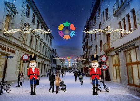 Oradea, în lumini şi podoabe de Crăciun: Reni, spiriduşi, soldăţei şi un brad înalt, în centrul oraşului
