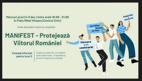 „Manifest pentru democrație” în Oradea. Mai mulți orădeni ies în stradă și îndeamnă la un vot informat 