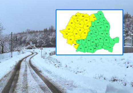 Se schimbă vremea în Bihor: cod galben de precipitații, ninsori și vânt