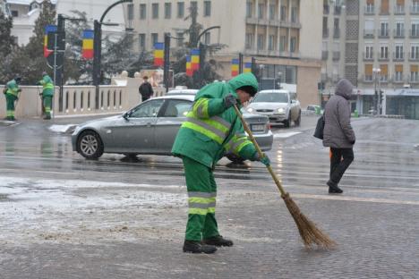 Ninsoare de mărţişor: RER lucrează la capacitate maximă pentru curăţarea Oradiei (FOTO)