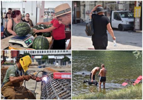 Cum a trecut Oradea prin a treia zi de cod roșu de caniculă: pepeni, apă, muncă în ture pe șantiere și fugă la umbră sau la scăldat (FOTO)