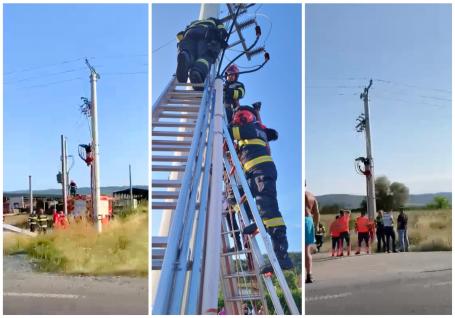 Un bărbat a ajuns în stare gravă la spital, după ce s-a electrocutat pe un stâlp de înaltă tensiune, în Bihor (VIDEO)