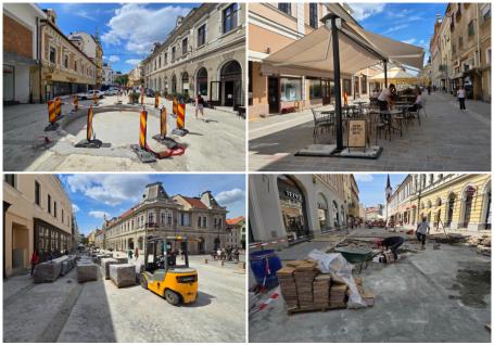 Se redeschid terasele pe strada Republicii din Oradea: lucrările la pavaj ar putea fi gata până la jumătatea lunii iulie (FOTO)