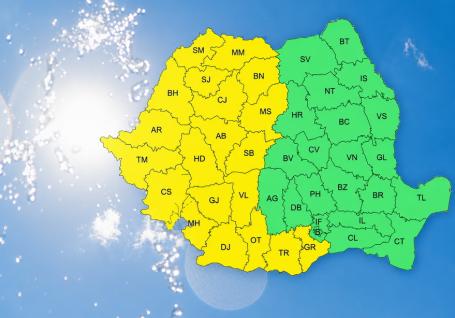 Cod galben de caniculă și furtuni în Bihor: ANM anunță temperaturi de până la 36 de grade, vijelii și grindină