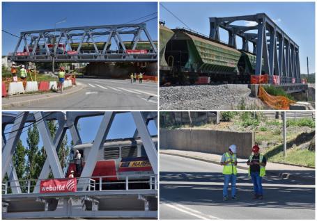 Noul pod feroviar de pe strada Matei Corvin și-a dat testul sub greutatea unui tren de 80 de tone, în timp ce inginerii stăteau sub tablier (FOTO / VIDEO)
