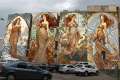 Nimfele din Oradea: Mega-pictură de 700 mp pe o clădire din oraș, inspirată de cele patru anotimpuri și de stilul Art Nouveau (FOTO)