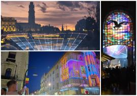 Sărbătoare Art Nouveau în centrul Oradiei: Proiecțiile luminoase de pe Crișul Repede și din pasajul Vulturul Negru au fost atracțiile serii (FOTO)