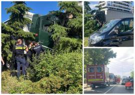 VIDEO: Un șofer de TIR din Oradea a provocat un accident în lanț în Constanța și apoi a fugit! Polițiștii l-au dat jos din cabină cu forța