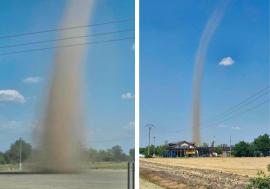 Nu a fost tornadă! Vârtej uriaș de praf, surprins lângă Salonta (FOTO)