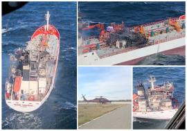 Operațiune de salvare în Marea Neagră: șapte marinari dispăruți și cinci salvați după un incendiu pe o navă, lângă Sulina (VIDEO)