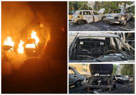 Incendiu puternic într-o parcare din Oradea: Patru mașini afectate, două au ars aproape complet. Ce spun martorii (FOTO/VIDEO)
