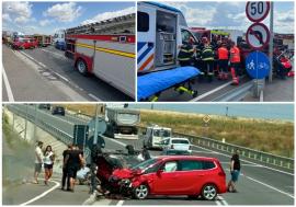 Accident în Băile Felix, pe șoseaua de centură: O femeie și un copil au fost descarcerați de pompieri (FOTO)