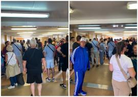 Nemulțumiri la Aeroportul Oradea: turiști reveniți din Creta reclamă că și-au așteptat bagajele o oră, în containere (FOTO)
