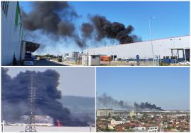 Incendiu puternic la o fabrică din Oradea. Fumul negru se vede de la depărtare (FOTO)