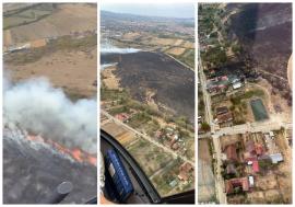FOTO/VIDEO - Incendiu de proporții lângă Mizieș, în Bihor: 25 de hectare afectate. Vântul puternic favorizează extinderea focului, inclusiv spre zona caselor