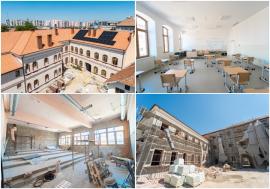 Lucrări contra cronometru la Colegiul „Iosif Vulcan” din Oradea: una dintre clădiri este abia la 81%, cu o lună înainte de termenul PNRR (FOTO)