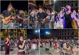 Concert rock inedit în fața Teatrului din Oradea: 45 de muzicieni au cântat împreună (FOTO/VIDEO)