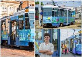 Primul tramvai Art Nouveau din Oradea: Vagonul pictat de un elev de clasa a X-a și colegii lui de la Gojdu va circula pe traseele OTL (FOTO)