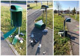 An nou, metehne vechi: Coșurile de gunoi dintr-un parc din Oradea, distruse de vandali (FOTO)