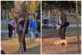 „Ţăran” de Oradea: Scuipă coji de seminţe pe jos, într-un loc de joacă unde a intrat ilegal cu câinele (VIDEO)
