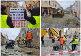 Au început lucrările pe strada Republicii din Oradea. Constructorii demontează pavajul din granit (FOTO)